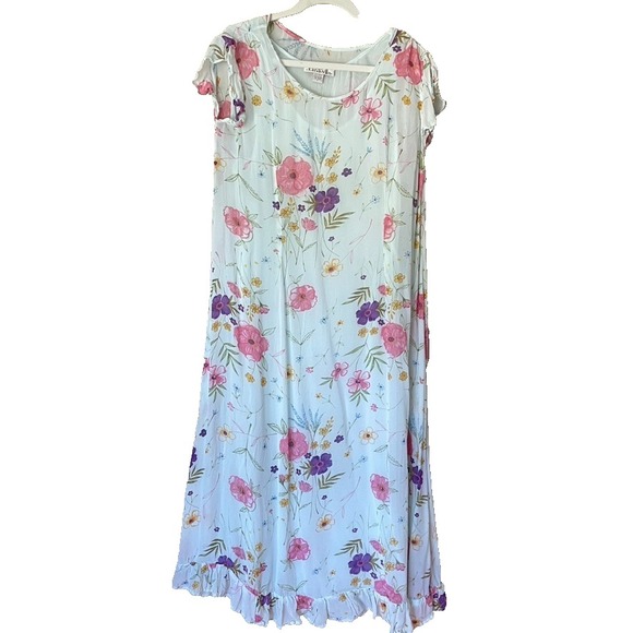 Dresses & Skirts - Karavan Light Blue Vintage Floral‎ Sheer Lined Flutter Sleeve Dress Size Large